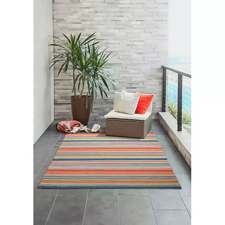 Blue Dhurri Stripe Indoor/Outdoor Area Rug, 7x9>Kirklands Home Fashion