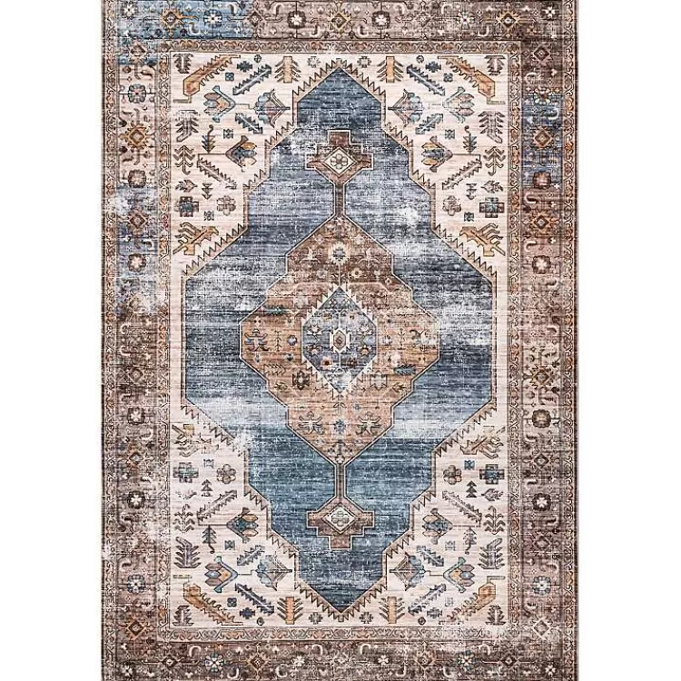 Blue Distressed Medallion Washable Area Rug, 5x8>Kirklands Home Hot