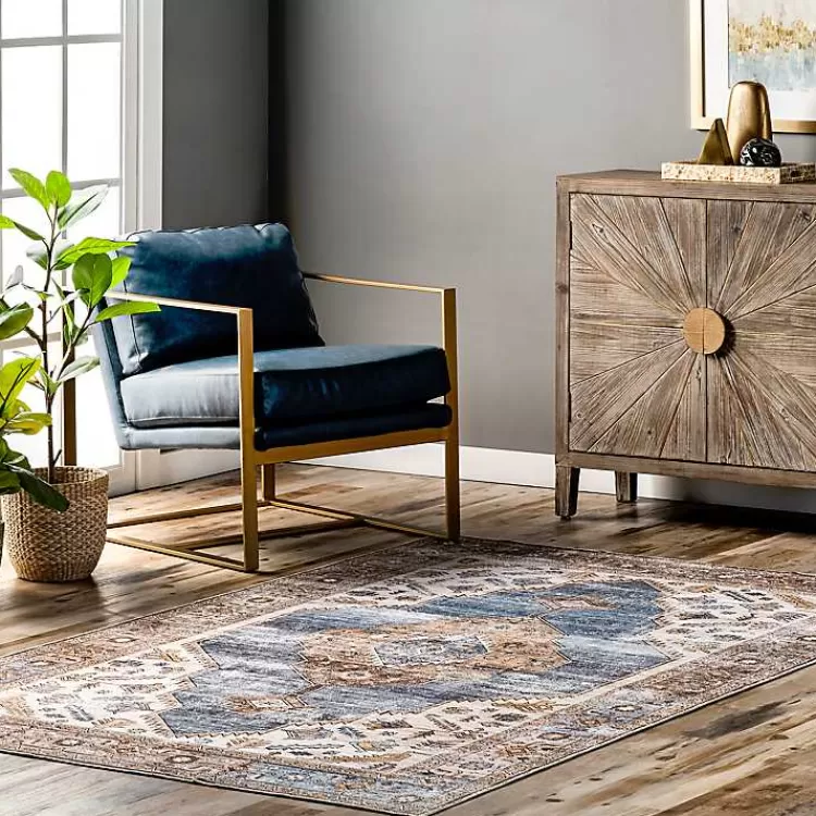 Blue Distressed Medallion Washable Area Rug, 5x8>Kirklands Home Hot