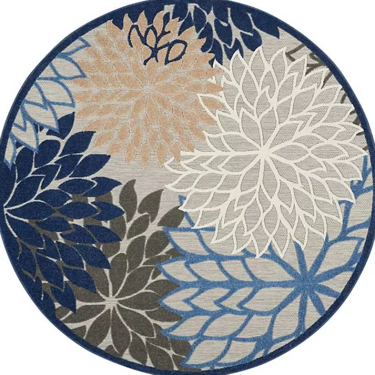 Blue Floral Burst Round Outdoor Area Rug, 7x7>Kirklands Home Online