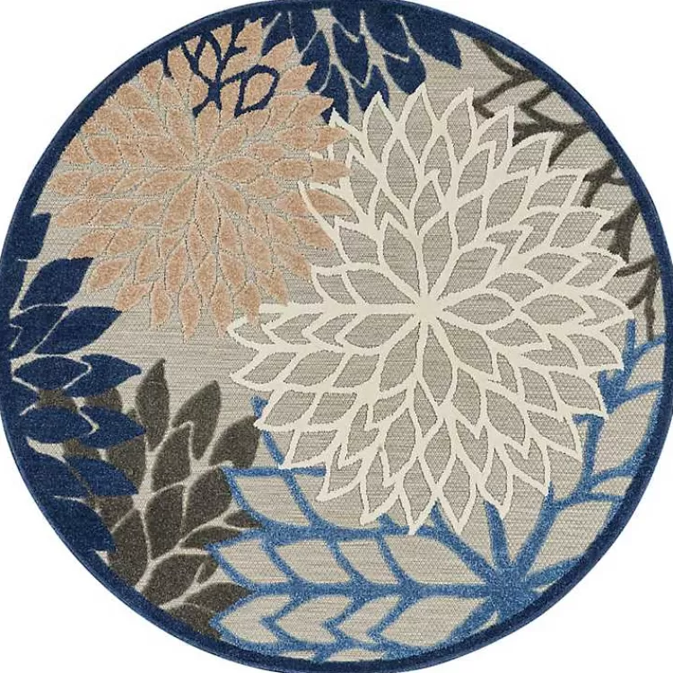 Blue Floral Burst Round Outdoor Area Rug, 5x5>Kirklands Home Best Sale