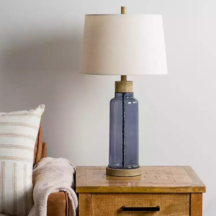 Blue Glass with Wood Trim Table Lamp>Kirklands Home Shop
