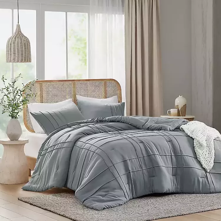 Gray Pleated Grid 3-pc. Queen Comforter Set>Kirklands Home Flash Sale