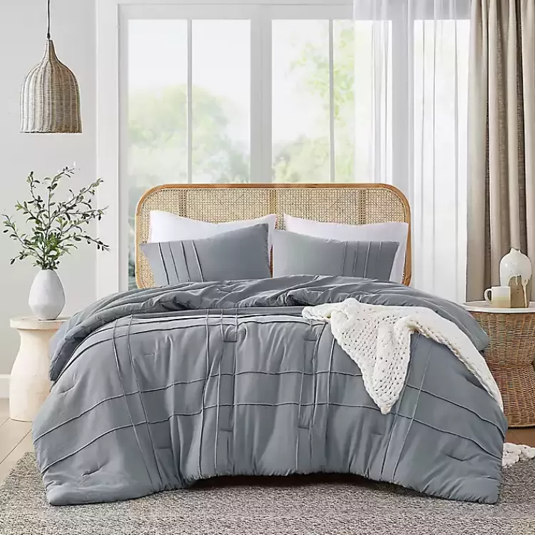 Gray Pleated Grid 3-pc. Queen Comforter Set>Kirklands Home Flash Sale
