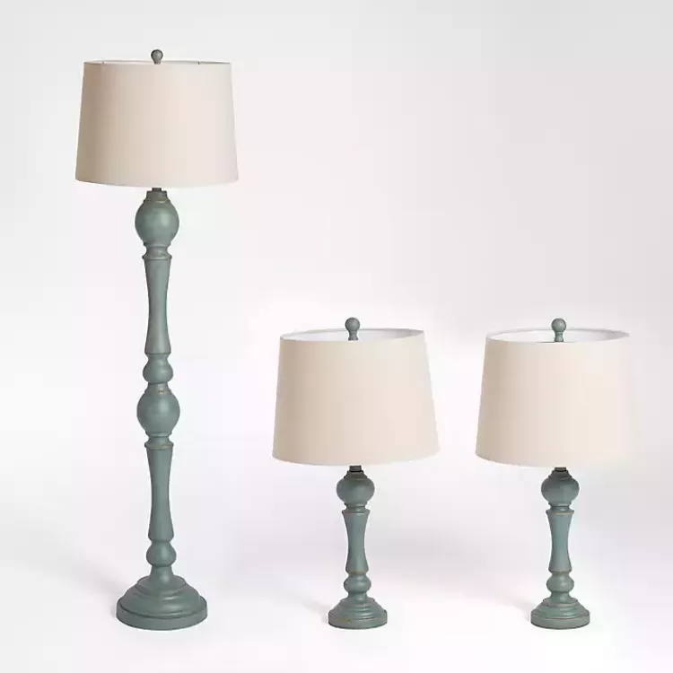 Green Distressed Set of Three Lamps>Kirklands Home Cheap