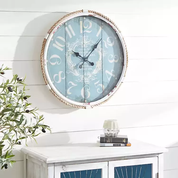 Blue Metal and Rope Wall Clock>Kirklands Home Best Sale