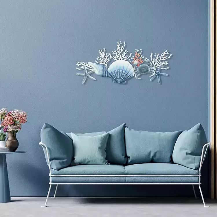 Blue Metal Coral and Shell Wall Plaque>Kirklands Home Flash Sale