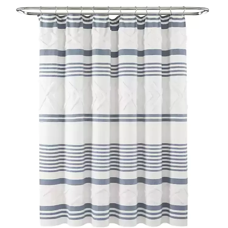 blue_stripe_diamond_tufted_shower_curtain_5.webp Blue Stripe Diamond Tufted Shower Curtain>Kirklands Home New