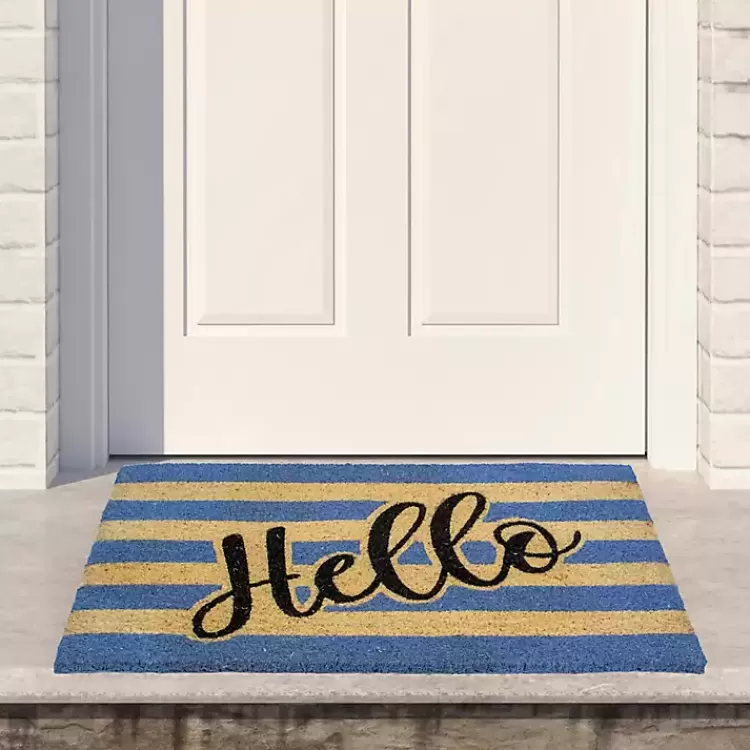Blue Striped Hello Doormat>Kirklands Home Cheap