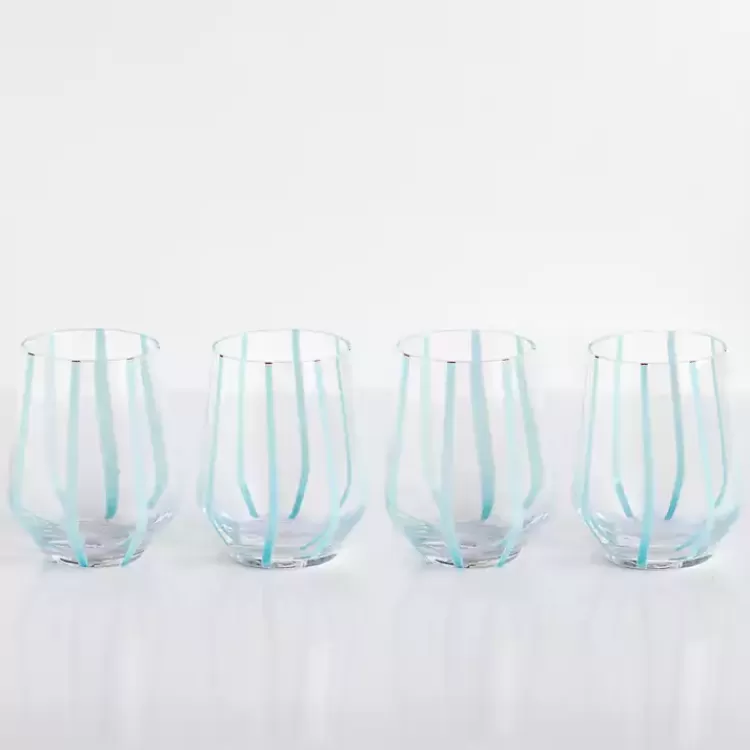 Blue Striped Stemless Wine Glasses, Set of 4>Kirklands Home Discount