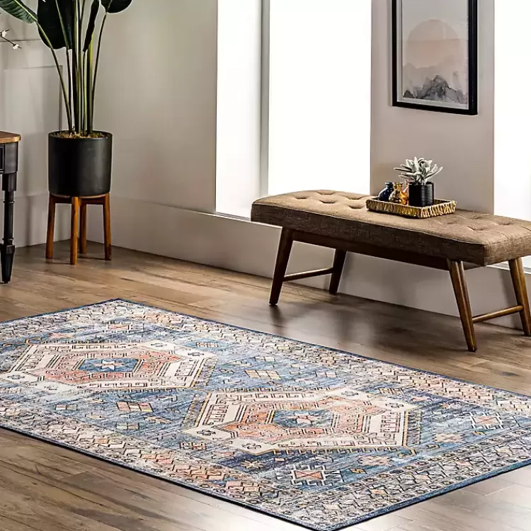 Blue Tribal Motif Washable Area Rug, 5x8>Kirklands Home Discount