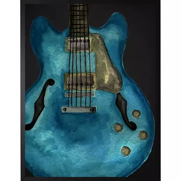 Blue Watercolor Guitar Framed Art Print>Kirklands Home Discount
