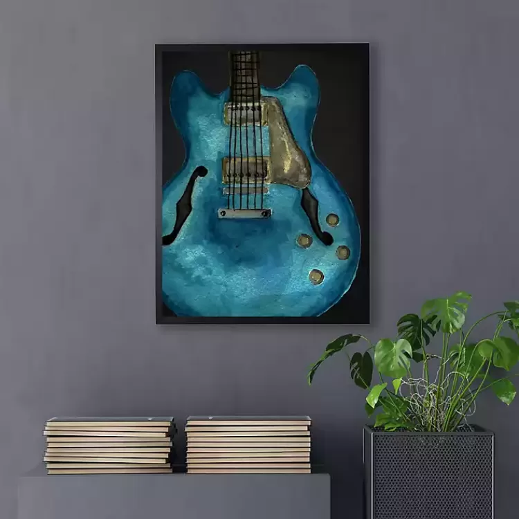 Blue Watercolor Guitar Framed Art Print>Kirklands Home Discount