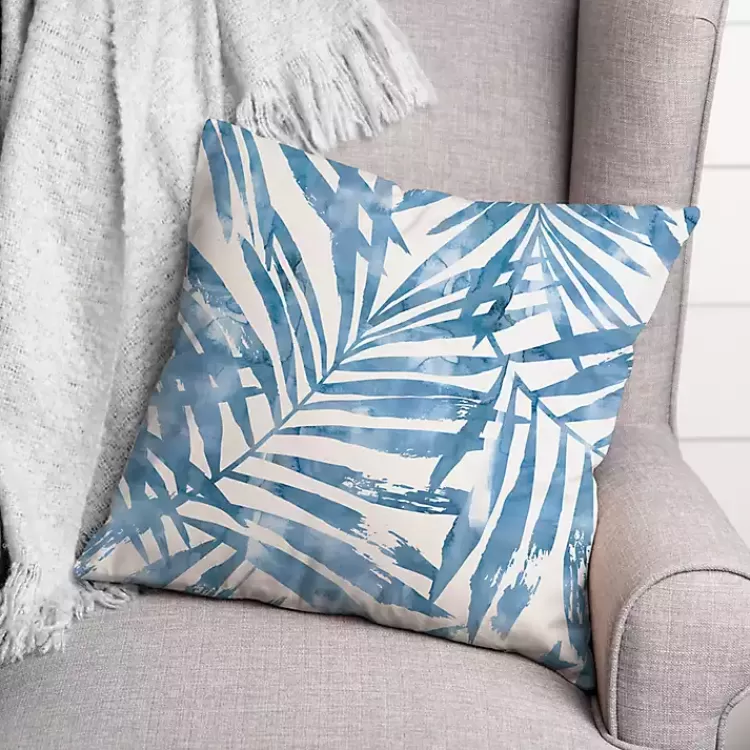 Blue Watercolor Leaf Outdoor Throw Pillow>Kirklands Home Sale
