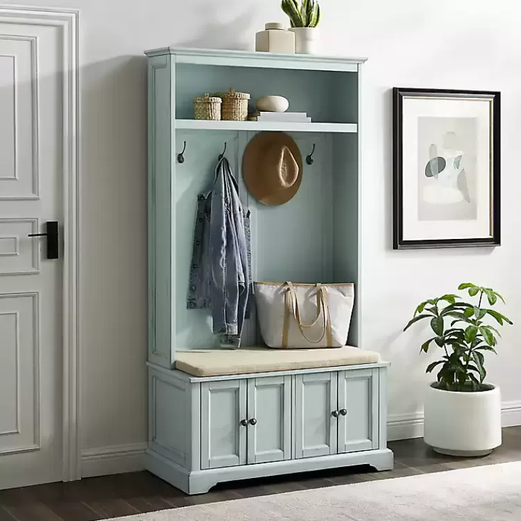 blue_wood_hall_tree_with_cushioned_bench_4.webp Wood Hall Tree with Cushioned Bench>Kirklands Home Online