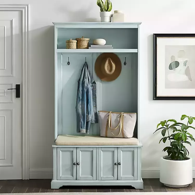 blue_wood_hall_tree_with_cushioned_bench_5.webp Wood Hall Tree with Cushioned Bench>Kirklands Home Online