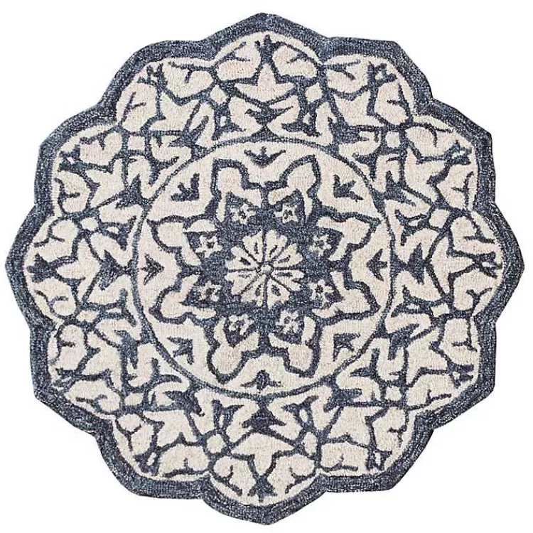 Blue Wool Mosaic Medallion Round Area Rug, 3 ft.>Kirklands Home Cheap