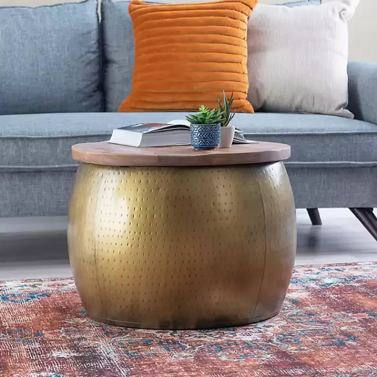 brass_hammered_drum_storage_coffee_table_2.webp Brass Hammered Drum Storage Coffee Table>Kirklands Home Store