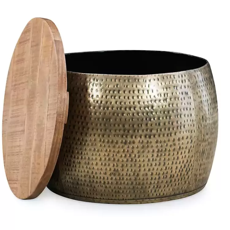 brass_hammered_drum_storage_coffee_table_6.webp Brass Hammered Drum Storage Coffee Table>Kirklands Home Store