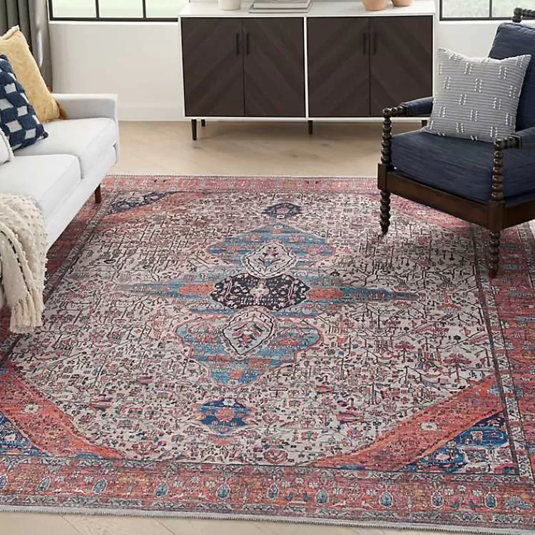 Brick Vintage Medallion Washable Area Rug, 5x7>Kirklands Home Clearance