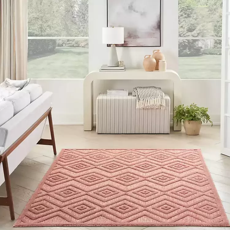bright_coral_diamond_outdoor_area_rug_x_7.webp Bright Coral Diamond Outdoor Area Rug, 6x9>Kirklands Home Online