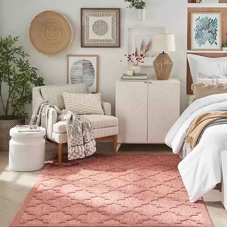 Bright Coral Trellis Outdoor Area Rug, 4x6>Kirklands Home Outlet