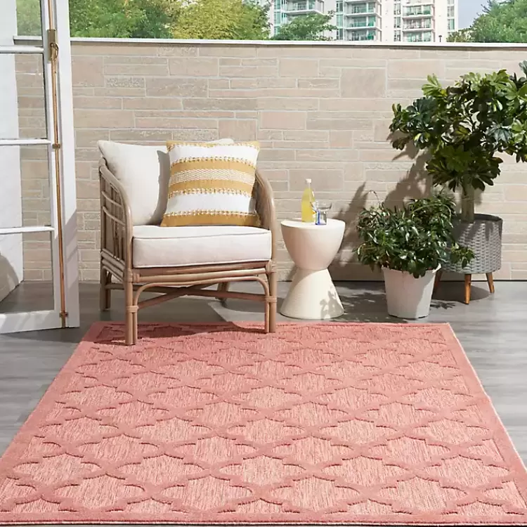 Bright Coral Trellis Outdoor Area Rug, 4x6>Kirklands Home Outlet