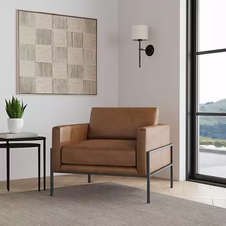 brown_faux_leather_black_metal_accent_chair_3.webp Faux Leather Black Metal Accent Chair>Kirklands Home Cheap