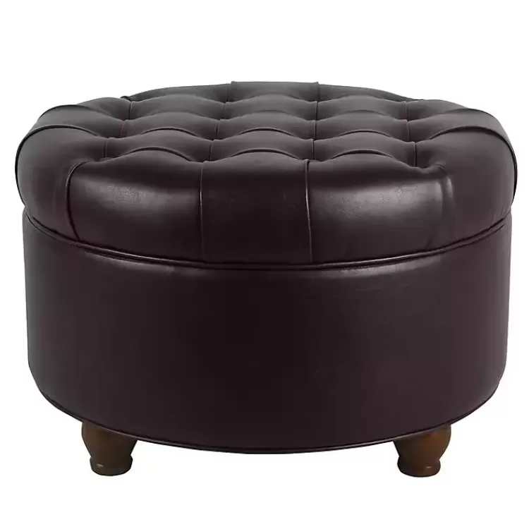 Faux Leather Tufted Round Storage Ottoman>Kirklands Home New