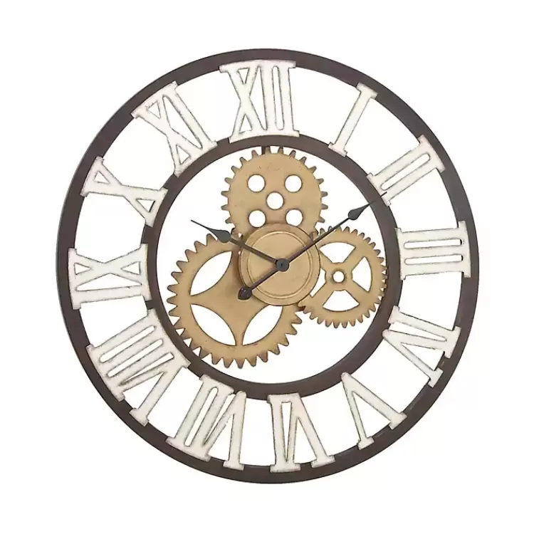 Brown Metal Open Face Gold Gears Wall Clock>Kirklands Home Flash Sale