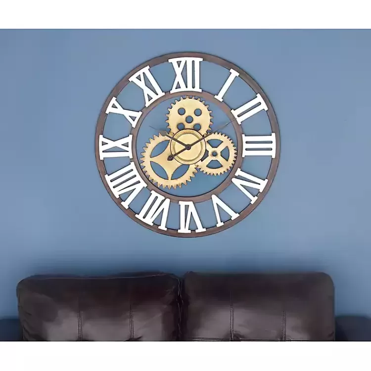 Brown Metal Open Face Gold Gears Wall Clock>Kirklands Home Flash Sale