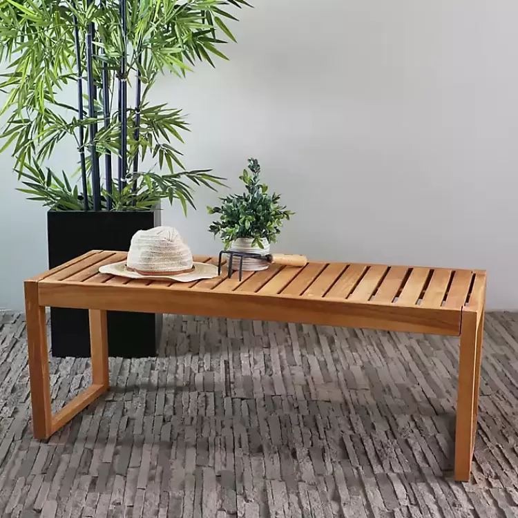 Teak Wood Slatted Outdoor Coffee Table>Kirklands Home Hot