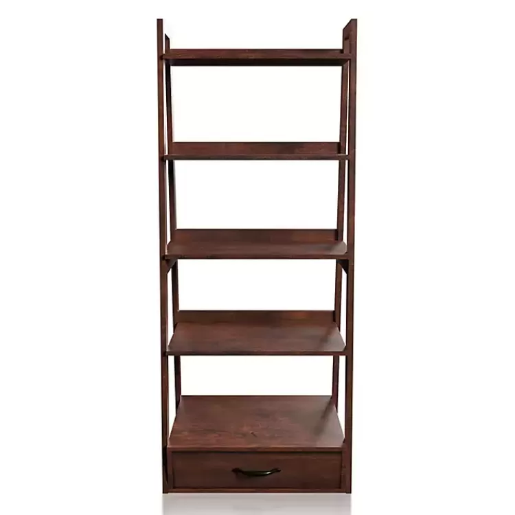 brown_wood_shelf_leaning_bookshelf_2.webp Wood 5-Shelf Leaning Bookshelf>Kirklands Home Clearance