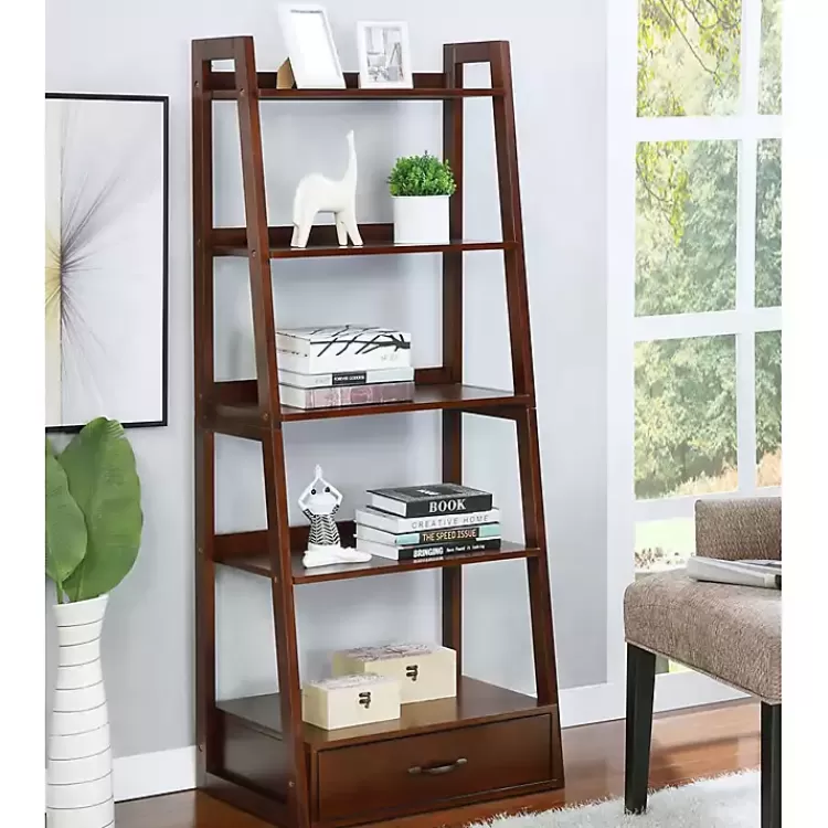 brown_wood_shelf_leaning_bookshelf_5.webp Wood 5-Shelf Leaning Bookshelf>Kirklands Home Clearance