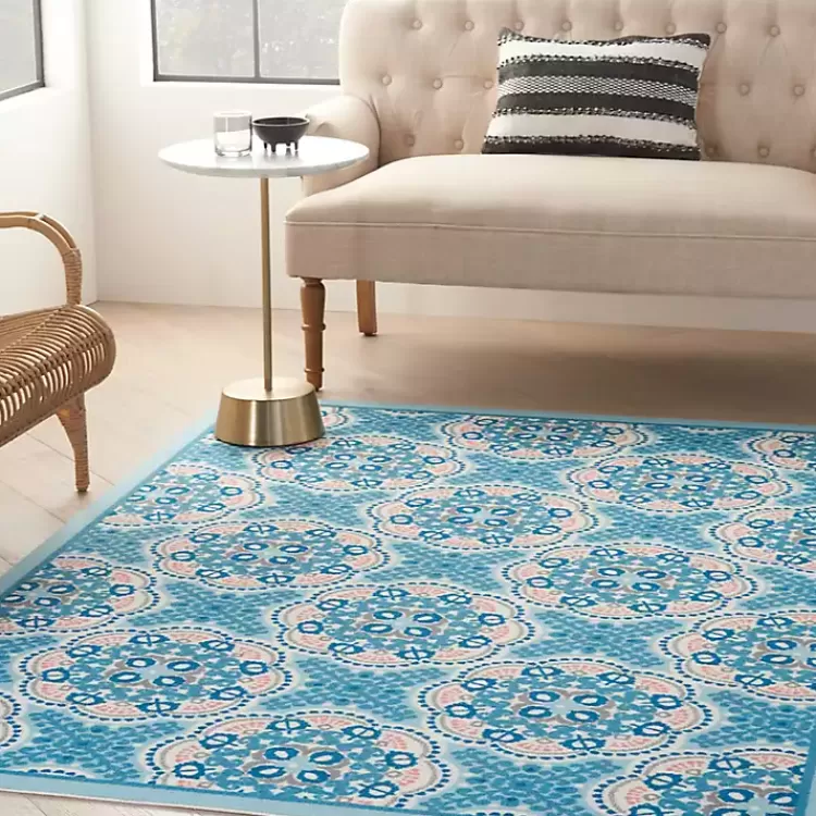 Cerulean Medallion Outdoor Area Rug, 5x7>Kirklands Home Sale