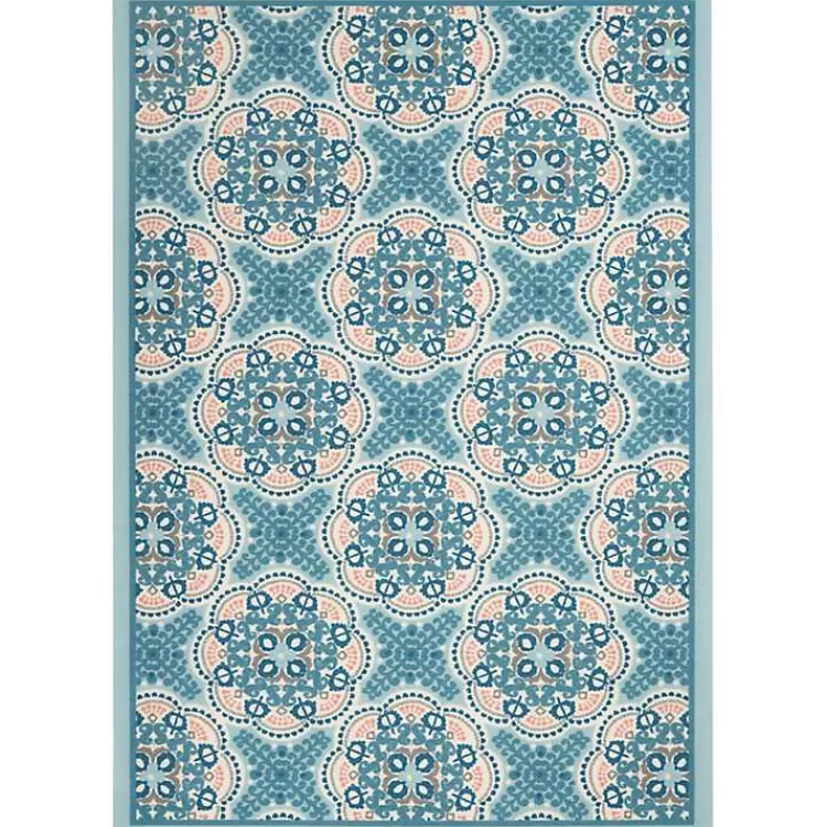 Cerulean Medallion Outdoor Area Rug, 5x7>Kirklands Home Sale