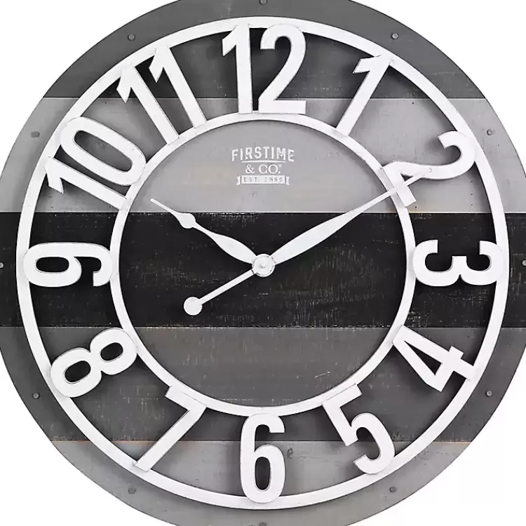 Charcoal and White Plank Wall Clock>Kirklands Home Outlet