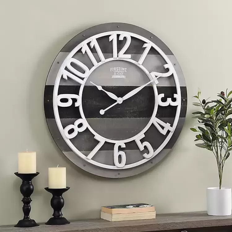 Charcoal and White Plank Wall Clock>Kirklands Home Outlet
