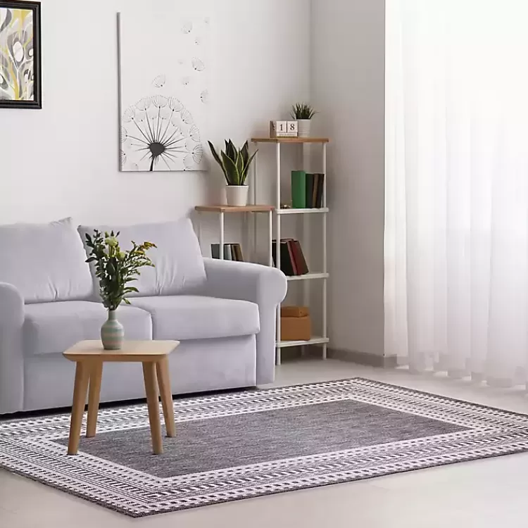 Charcoal Linear Macy Indoor/Outdoor Area Rug, 6x9>Kirklands Home Store