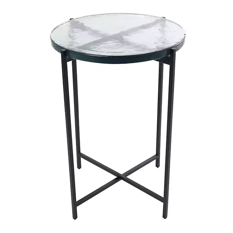 Clear Textured Glass & Black Iron Accent Table>Kirklands Home Store