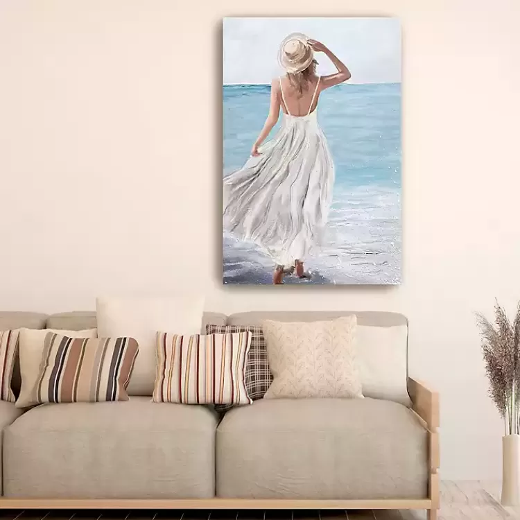 Coastal Woman in White Canvas Art Print, 32x48 in.>Kirklands Home Clearance