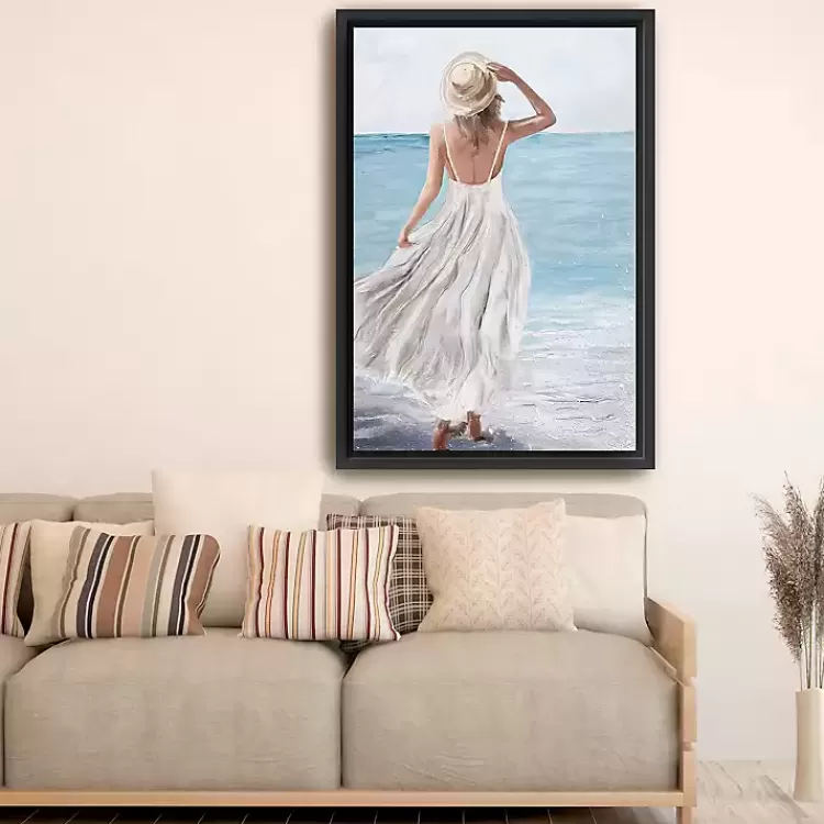Coastal Woman in White Framed Canvas Art Print>Kirklands Home Online