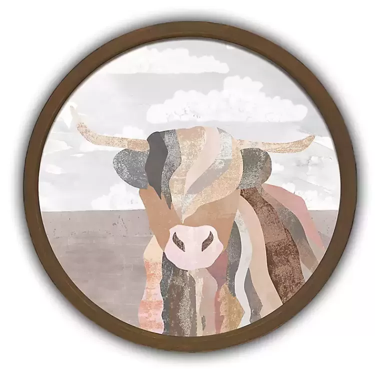 Colorblock Highland Cow Round Framed Print>Kirklands Home Online