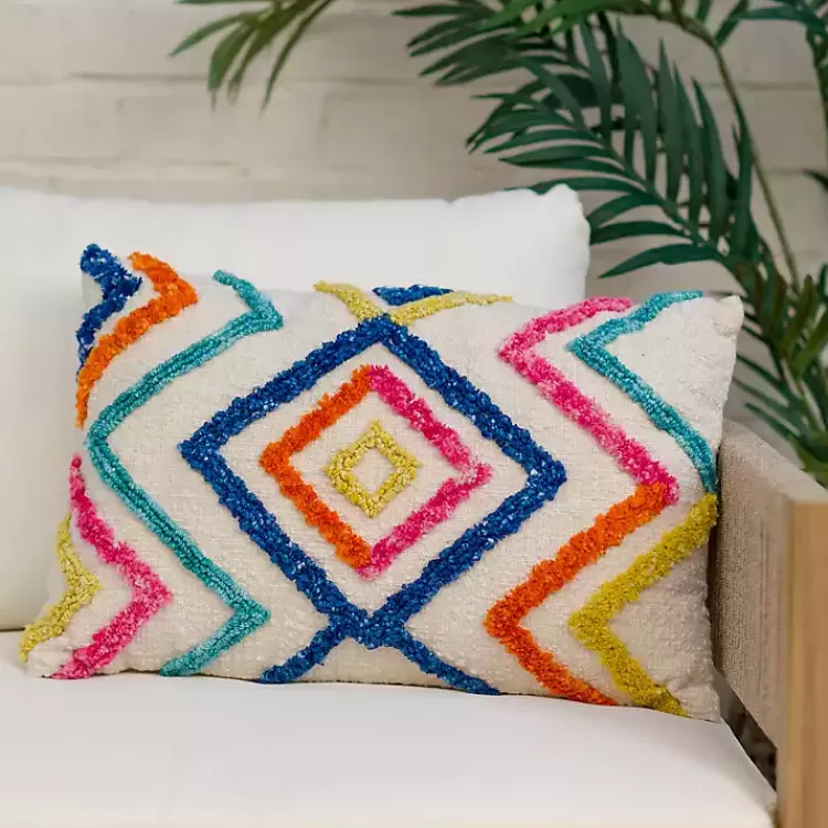 Colorful Tufted Diamond Outdoor Lumbar Pillow>Kirklands Home New