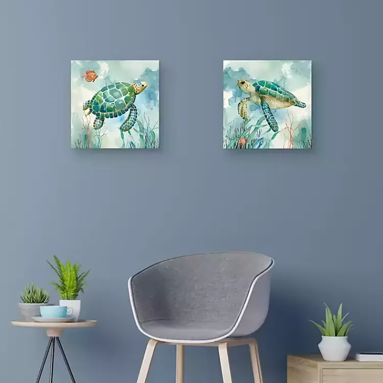 Coral Bay Sea Turtle Canvas Art Prints, Set of 2>Kirklands Home Shop