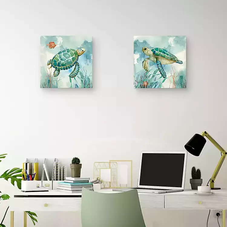 Coral Bay Sea Turtle Canvas Art Prints, Set of 2>Kirklands Home Shop