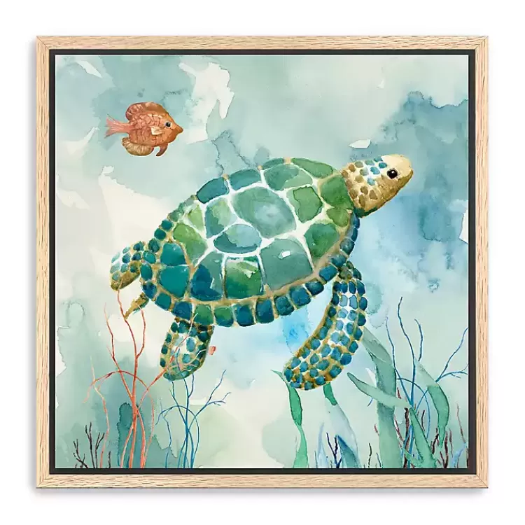 Coral Bay Sea Turtle Framed Canvas Art Print>Kirklands Home Flash Sale