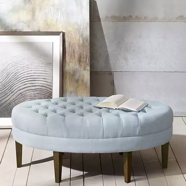Cory Tufted Dusty Linen Ottoman>Kirklands Home Best Sale