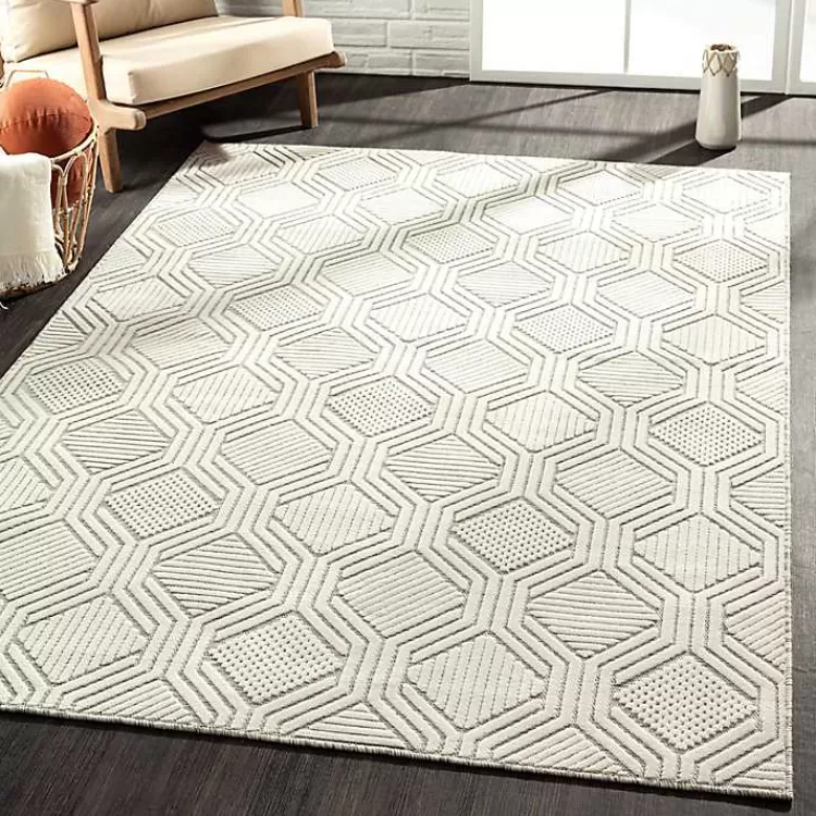 Cream and Blue Geo Indoor/Outdoor Area Rug, 7x9>Kirklands Home Outlet