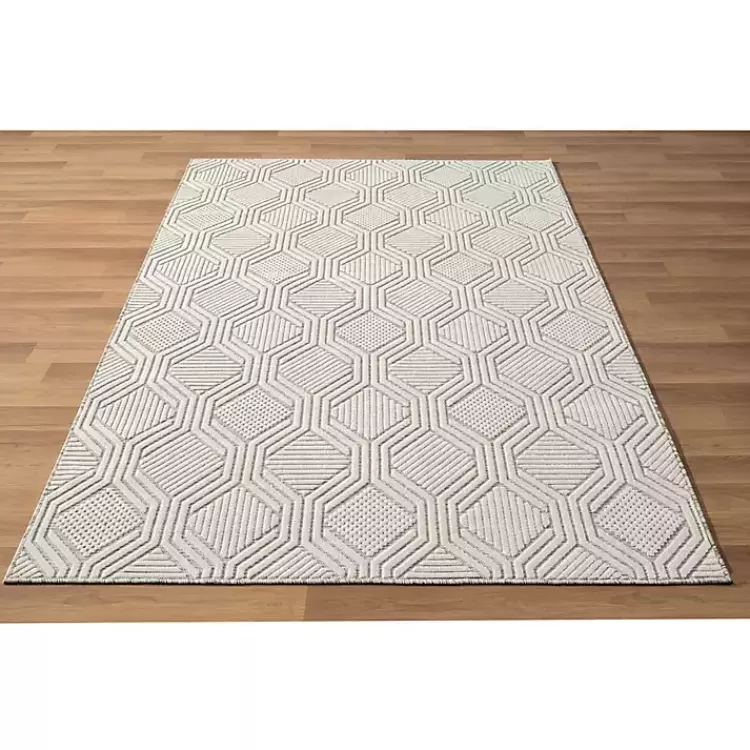 Cream and Blue Geo Indoor/Outdoor Area Rug, 7x9>Kirklands Home Outlet